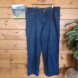 Stacy Adams Relaxed Fit Loose Straight Dark Wash Jeans Embroidered Size 40 X 32"